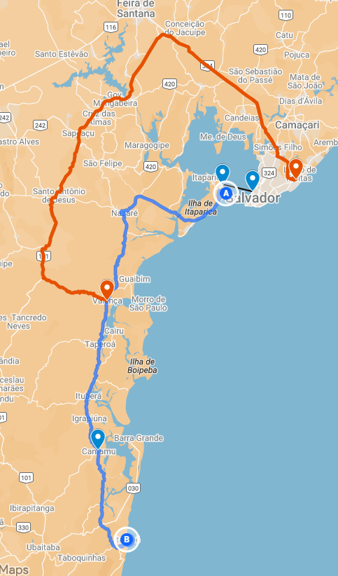 mapa rotas salvador itacare